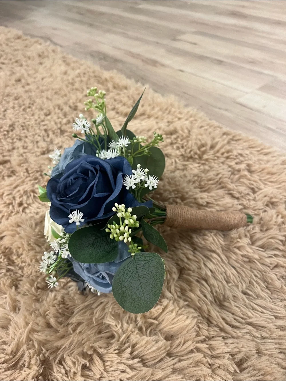 Elegant Navy and Cream Artificial Rose Bouquet - Home Accents
